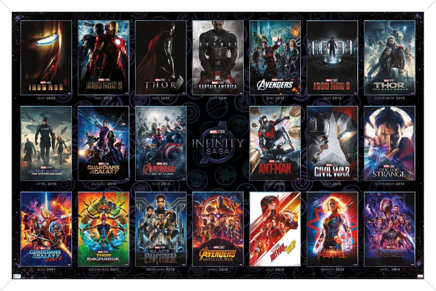 Marvel Avengers: The Infinity Saga - One Sheet Grid Wall Poster, 22.375" x 34" Framed