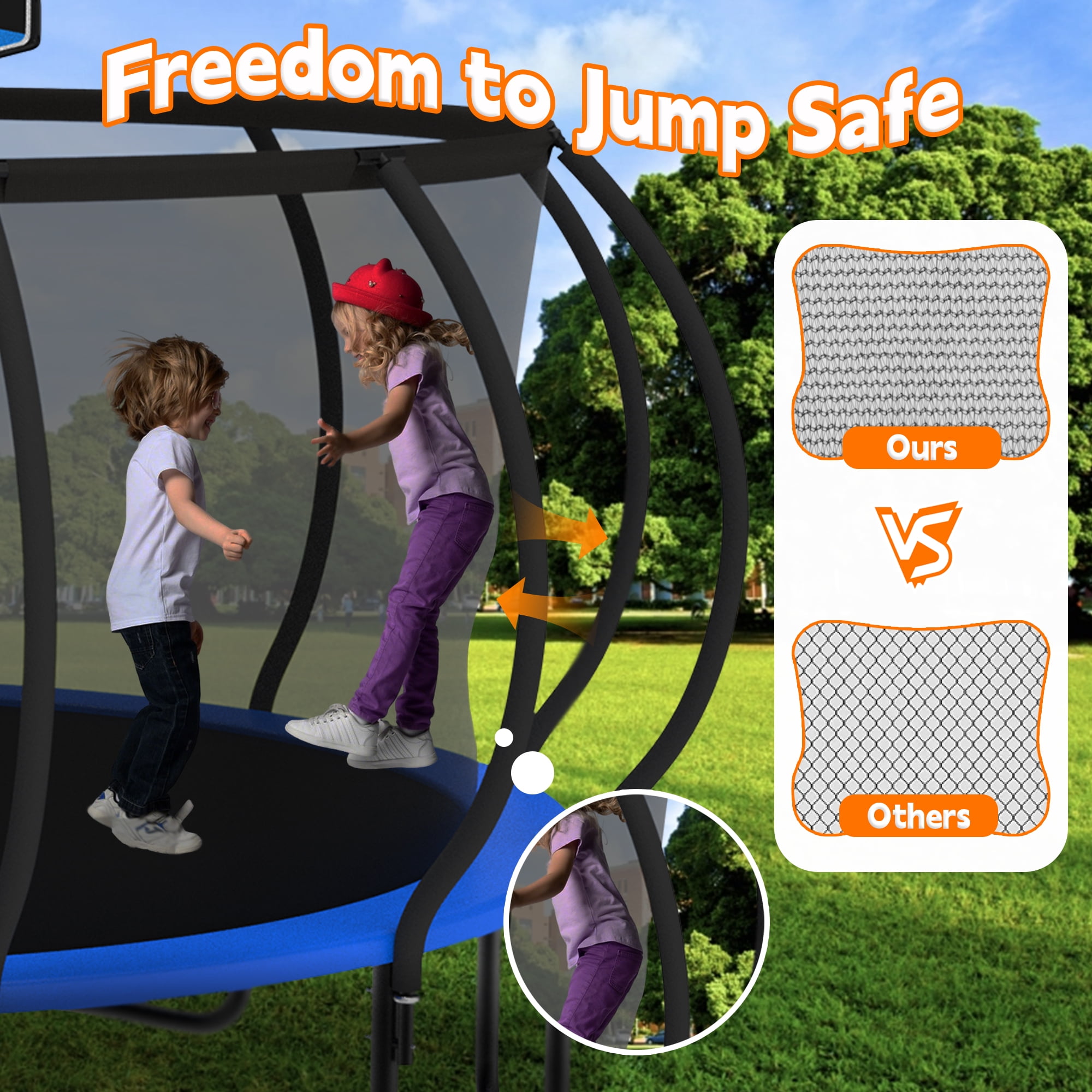 DeepRoar 2026 Upgraded 10FT Trampoline for Kids, Heavy Duty 1000LBS Outdoor Trampoline Set with Enclosure, Basketball Hoop, Light and Sprinkler, Recreational Trampolings for Backyard