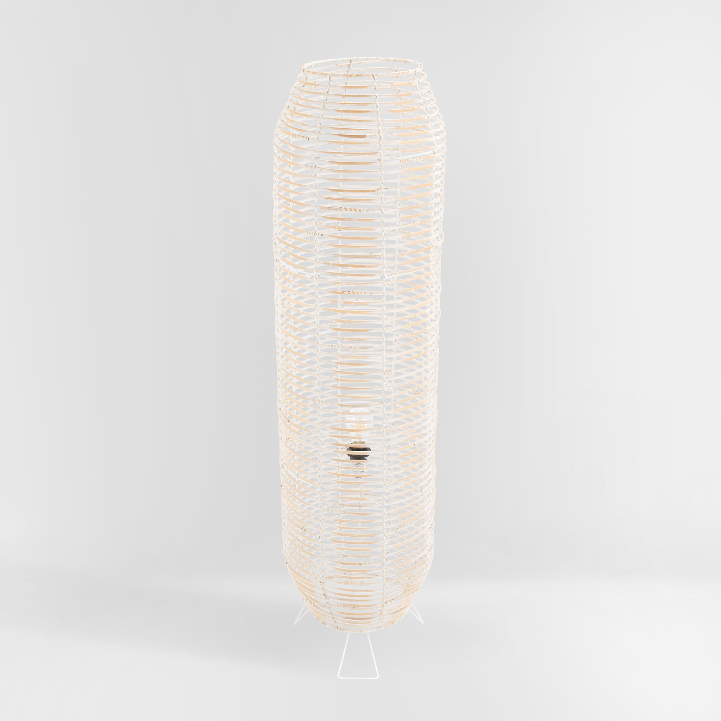 SAFAVIEH Wilde 50 in. Modern White Washed Rattan Floor Lamp with White Washed Shade