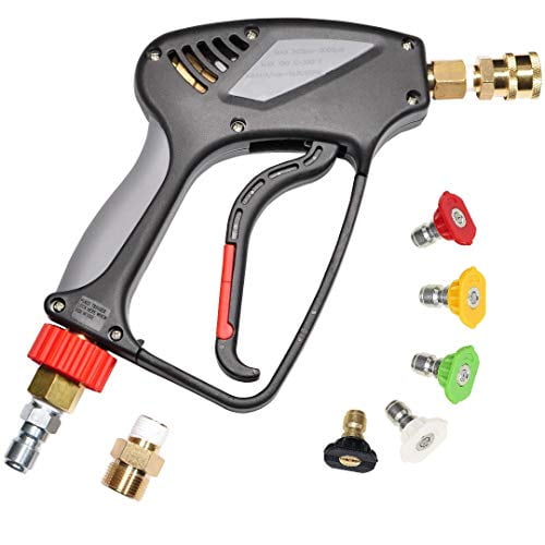Pressure Washer Short Gun,Commercial Grade 5000 PSI / 10.5 GPM, Best for Gas Power Washer, 3/8" Swivel QC Plug 1/4" Quick Socket, with Spray Nozzle Tips