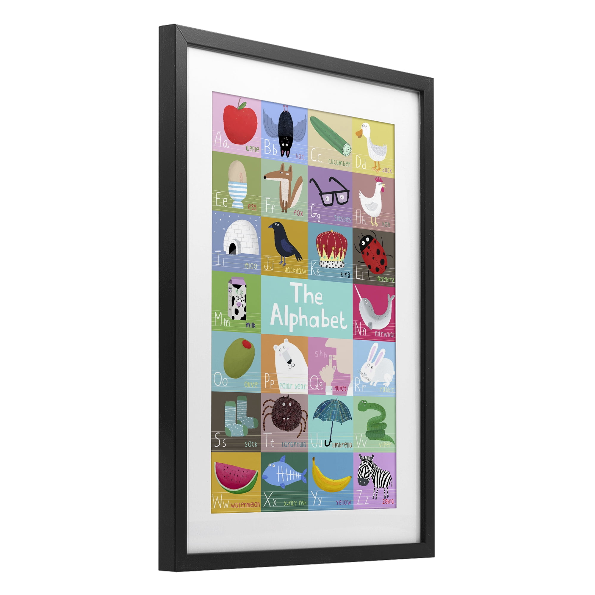 Stupell Industries First Words Alphabet Black Framed Print Under Glass, design by Carla Daly