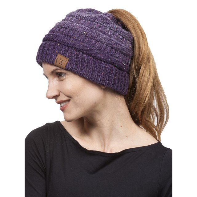 Gravity Threads Confetti Pony Tail Knit Beanie, Púrpura Gravity Threads Beanie