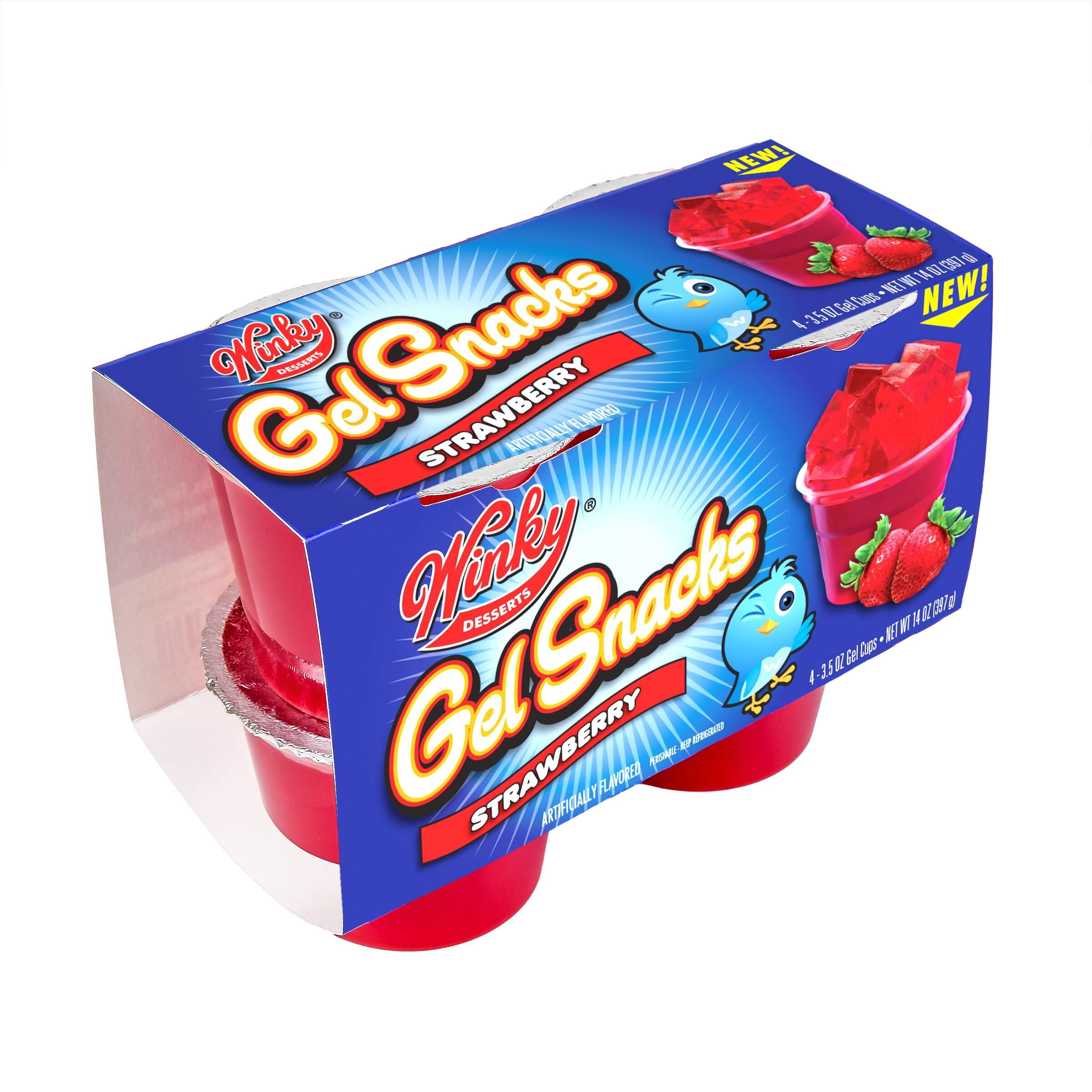 Winky Strawberry Gel Snacks, 4 Count Plastic Cups, Refrigerated, 1 Cup Serving Size