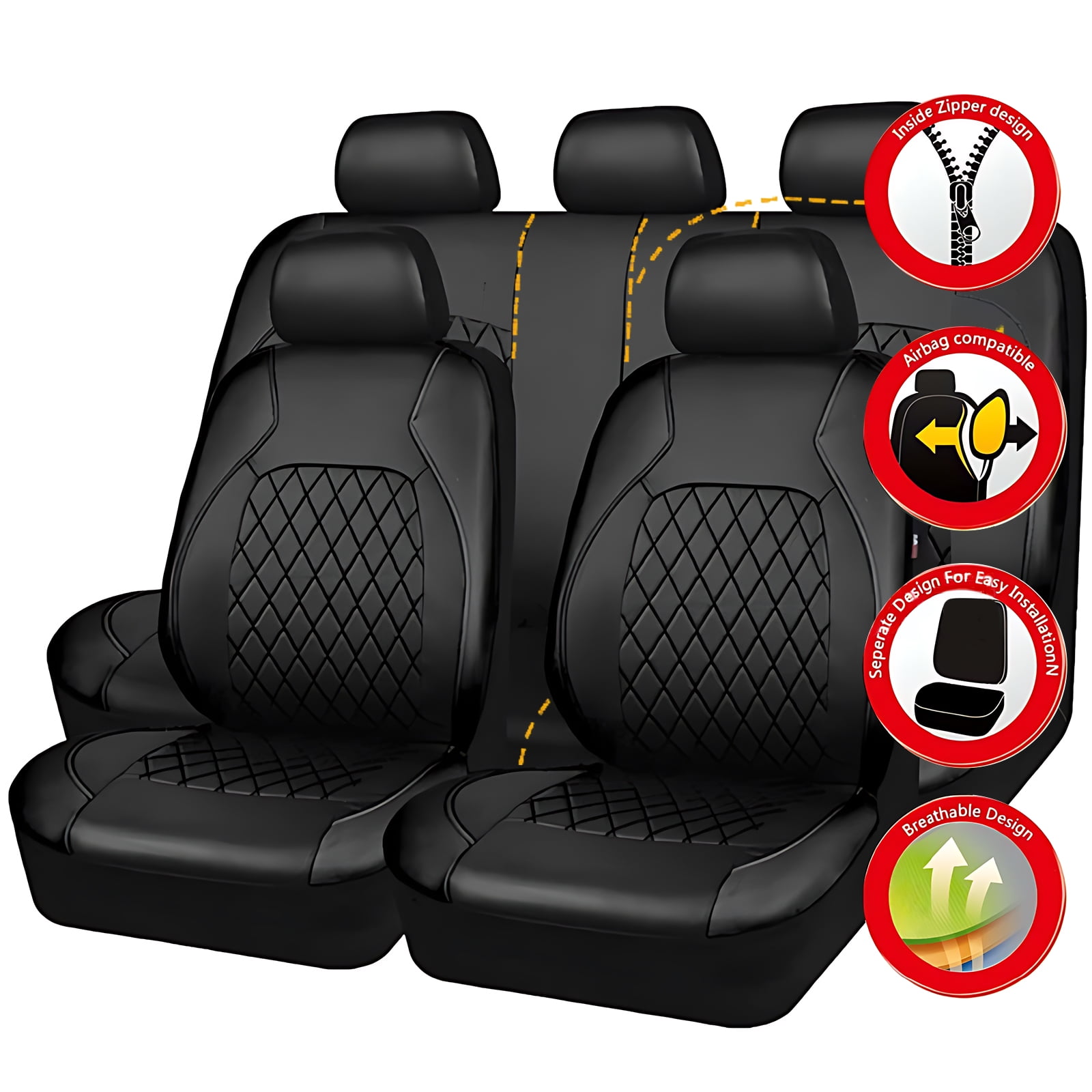 OTOEZ Universal Car Seat Cover Breathable PU Leather 5 Seats Full Set Waterproof Cushion Fit Most Honda Toyota Chevy Ford Nissan Vehicle Truck SUV