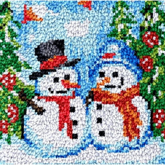 Square Latch Hook Kits Rug DIY Christmas Snowman Cushion Tapestry Making Crochet Hook Rug Making Kits Color Preprinted Pattern Canvas DIY Carpet Needlework Crochet Kits Home Decor 40x40cm