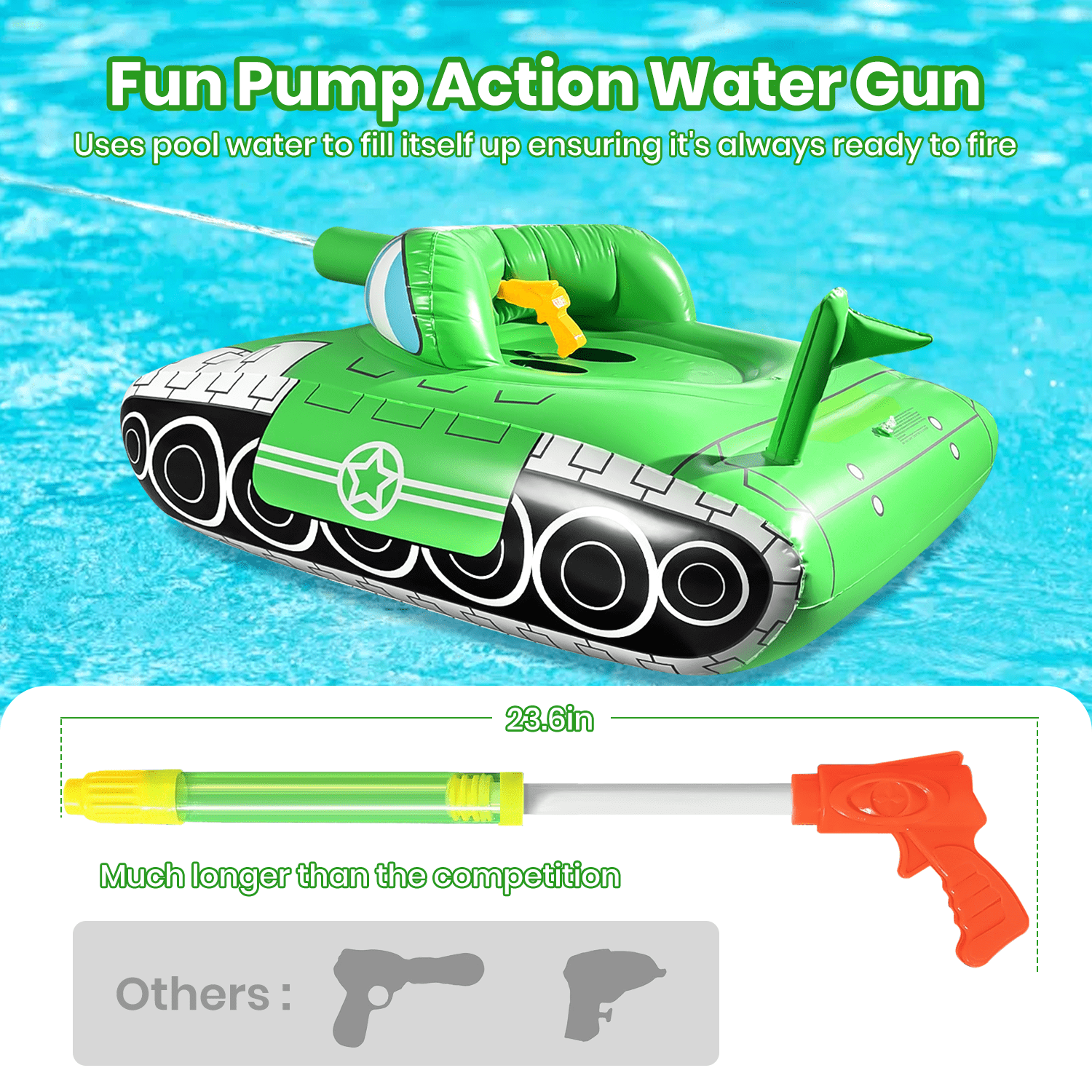 GVDV Inflatable Tank Pool Float for Adults & Kids, 61" x 44" Ride-On Float with Water Squirt Guns, Ideal for Summer Beach & Pool Party Water Battle Games