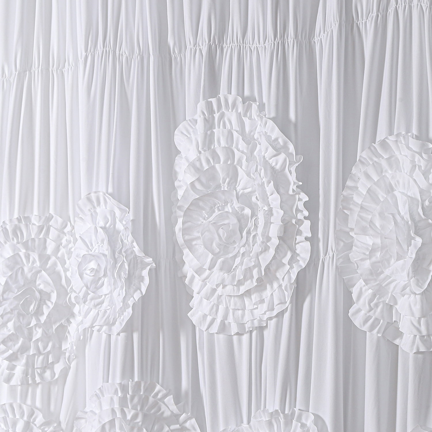 HIG Boho Ruffled Shower Curtain - Oversized Floral Print, Heavy Fabric with Elegant Draping for Bathroom, 72"x72", White