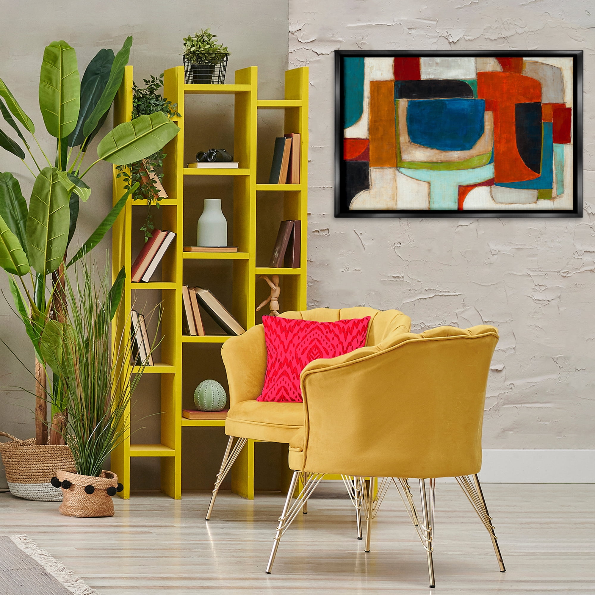 Stupell Industries Geometric Cubist Abstraction Abstract Painting Black Floater Framed Canvas Art Print Wall Art, 31 x 21