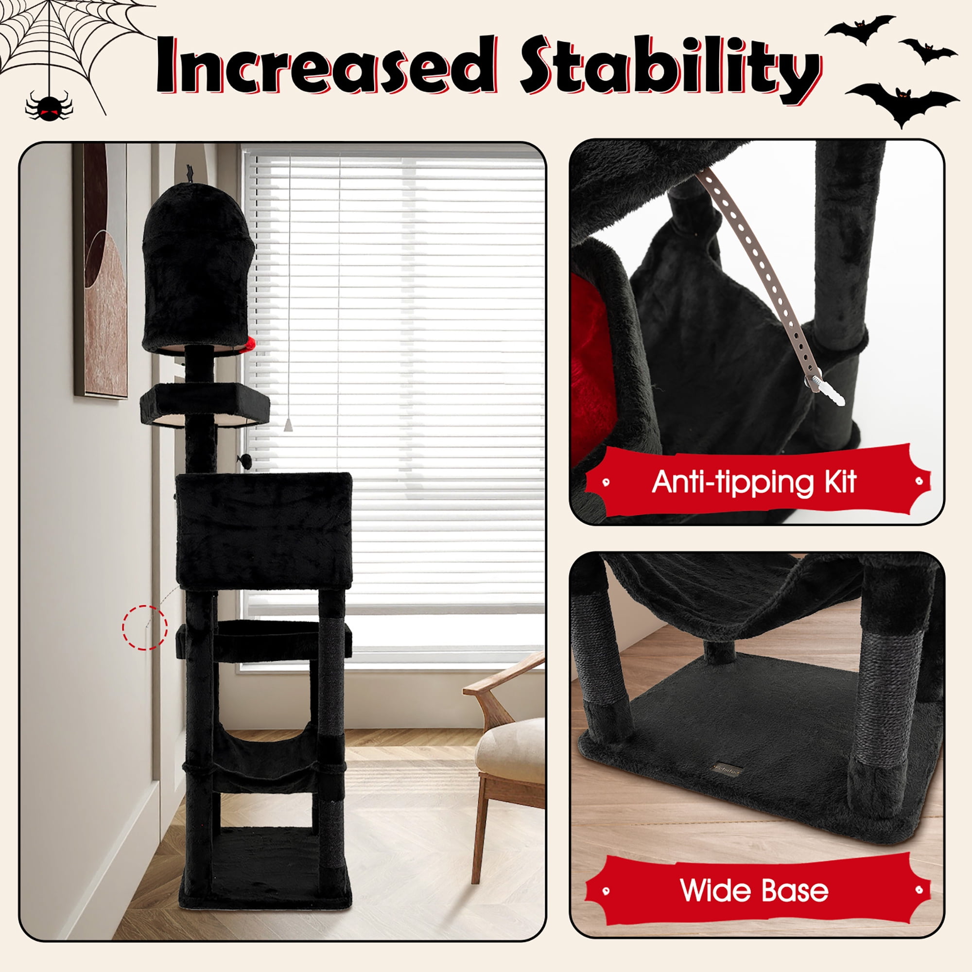 Gymax Gothic Cat Tree for Indoor Cats Extra Large Cat Tower w/2 Cat Condos Coffin Bed