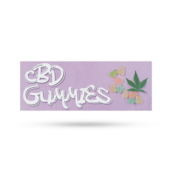 CBD Gummies Vinyl Decal 12 Inch x 5 Inch Weatherproof Heavy-Duty Adhesive Backing | Delicious Edibles, Wellness Products, Health Benefits | Made in USA