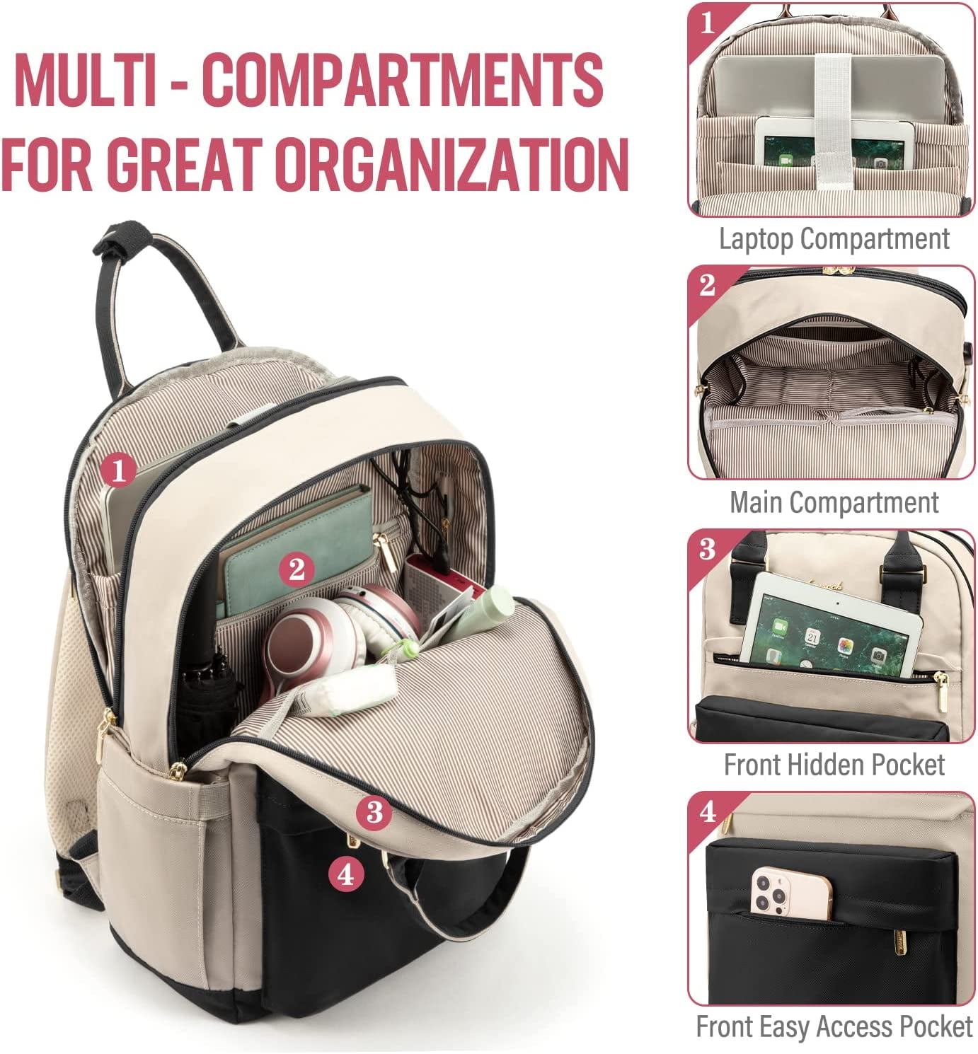 Lovevook Backpack Purses for Women,Vintage Women Teacher Laptop Backpack Nurse Bag, Multi-Function Work Travel Daypacks College Book Bag with USB Port