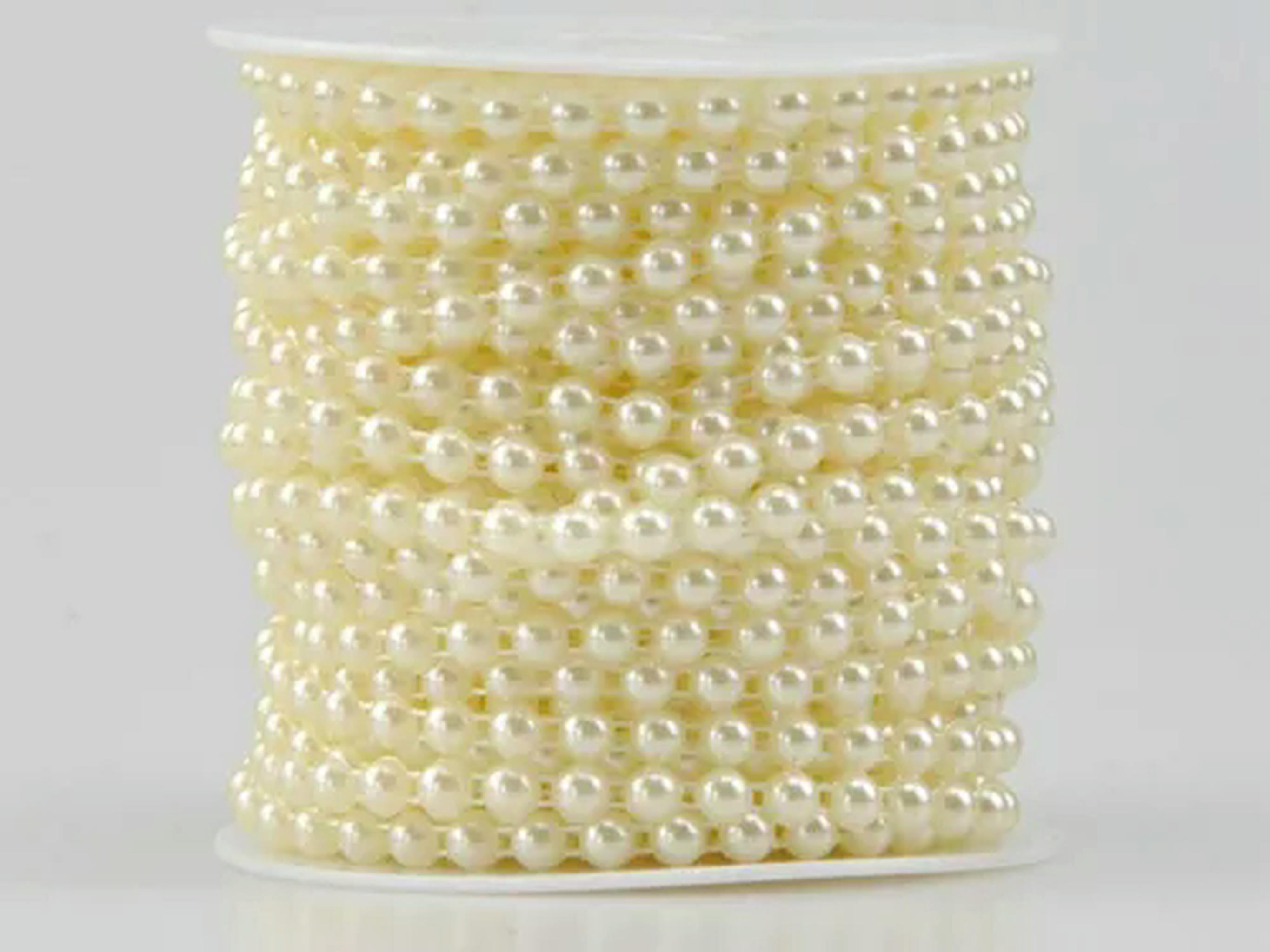 EOEMY 25 Meters Acrylic Flatback Pearl Bead 6mm Chain Garland Trims Wedding Bouquet-Ivory