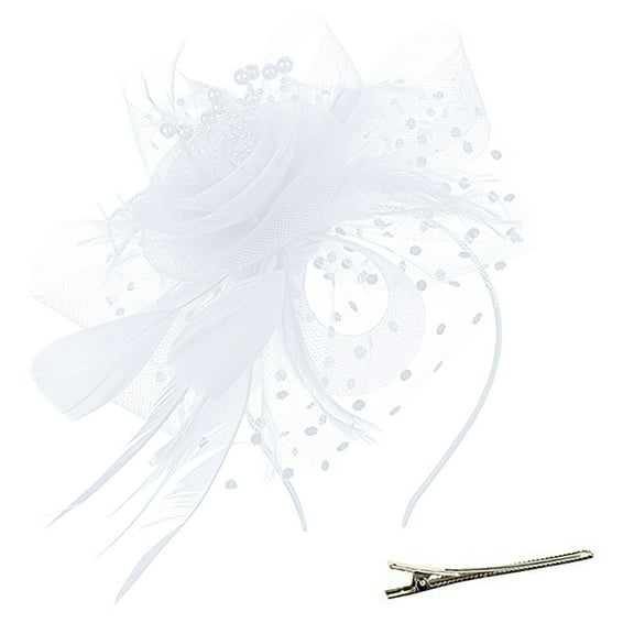 Baberdicy Women's Fascinator - Feather Flower Headband - Wedding/Church Hat - Cocktail Party Hair Clip - Elegant Mesh Design - Gift Ready Hot Pink,One Size