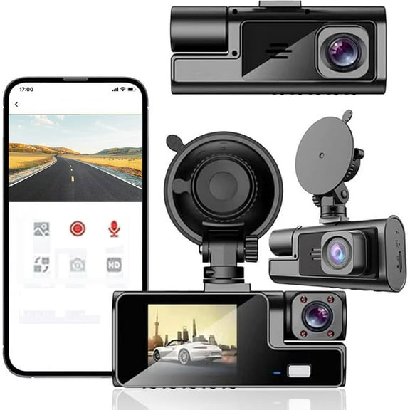1080P Dash Cam Front and Interior Car Camera WiFi 140 Degree Wide Angle Loop Recording Night Vision USB Parking Mode Motion Detection App Control Vehicle DVR