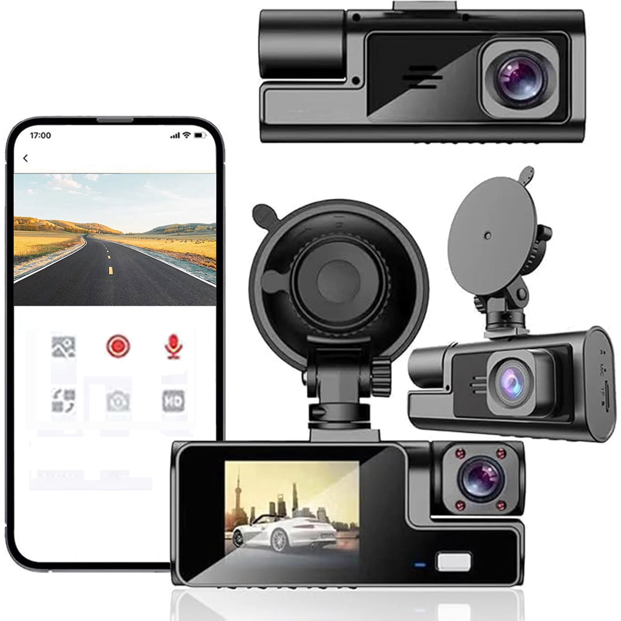 Dash Cam Front Rear1080P, Dash Camera for Cars Build in WiFi, Full HD Dash Cam with APP Control, G-Sensor, WDR, 24Hr Parking Mote, Loop Recording