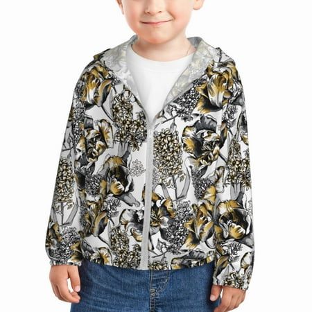 

Qekee Tulips Flowers Print UPF 50+ Kids Sun-Protective Hooded Long Sleeve Rash Guard for Fishing Water Beach Sports -4 Years