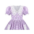 thumbnail image 4 of Girls Dress Purple Floral Lace Pocket Vintage Puff Sleeve Classic Retro 6 Years, 4 of 8