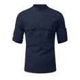 thumbnail image 3 of Kizanda Men Half Button Work Shirt with Chest Pockets Pullover Lightweight Stand Collar Work Comfy Office Shirt Long Sleeve Fall Winter Business Casual Top for Men L, 3 of 9