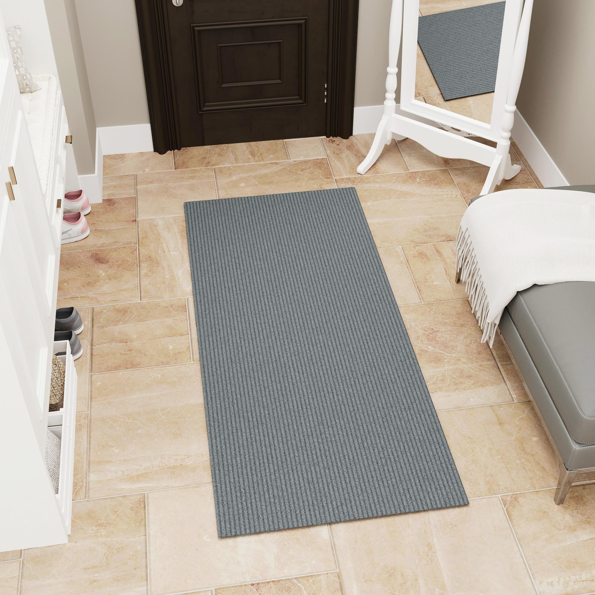 Ottomanson Non-Slip Area Rug 3'11" x 4' Indoor/Outdoor Custom Size Utility Carpet for Garage Living Room Patio, Gray Ribbed