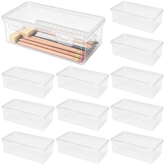 8 Pack Clear Pencil Box, Stackable Plastic Pencil Case Organizer with Snap Lid, 7.5 x 3.5 x 2.4 Inch Large Capacity Storage for Markers Art Supplies and Office Desk Organization