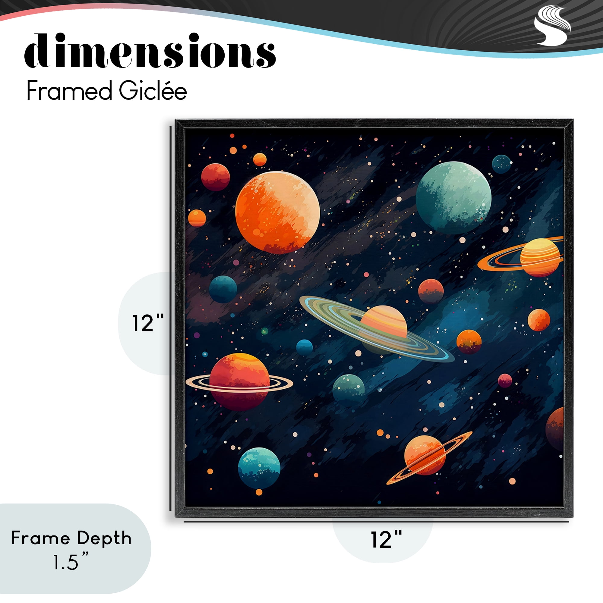 Stupell Industries Orange & Blue Planets in Orbit Black Framed Giclee Art, design by Creative Studio