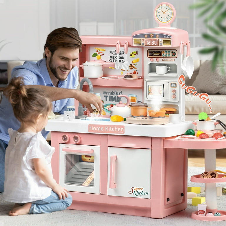 Keenstone Preschool Kitchen Playset Accessories 38.6 High Birthday Christmas Gift for Kids 1 8 Years Pink Walmart