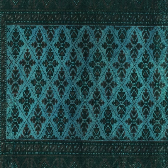 Ahgly Company Machine Washable Indoor Square Abstract Turquoise Blue Modern Area Rugs, 4' Square