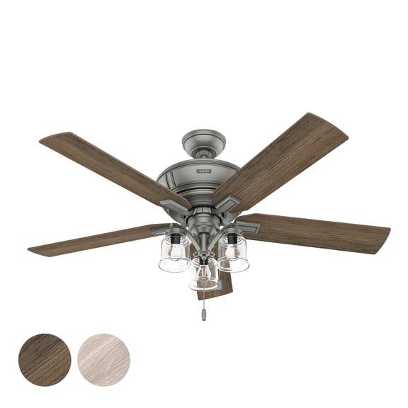 Restored Hunter Fan 54 inch Matte Silver Indoor Ceiling Fan with Light and Pull Chain for Bedroom, Living Room, Office, Kitchen (Refurbished)