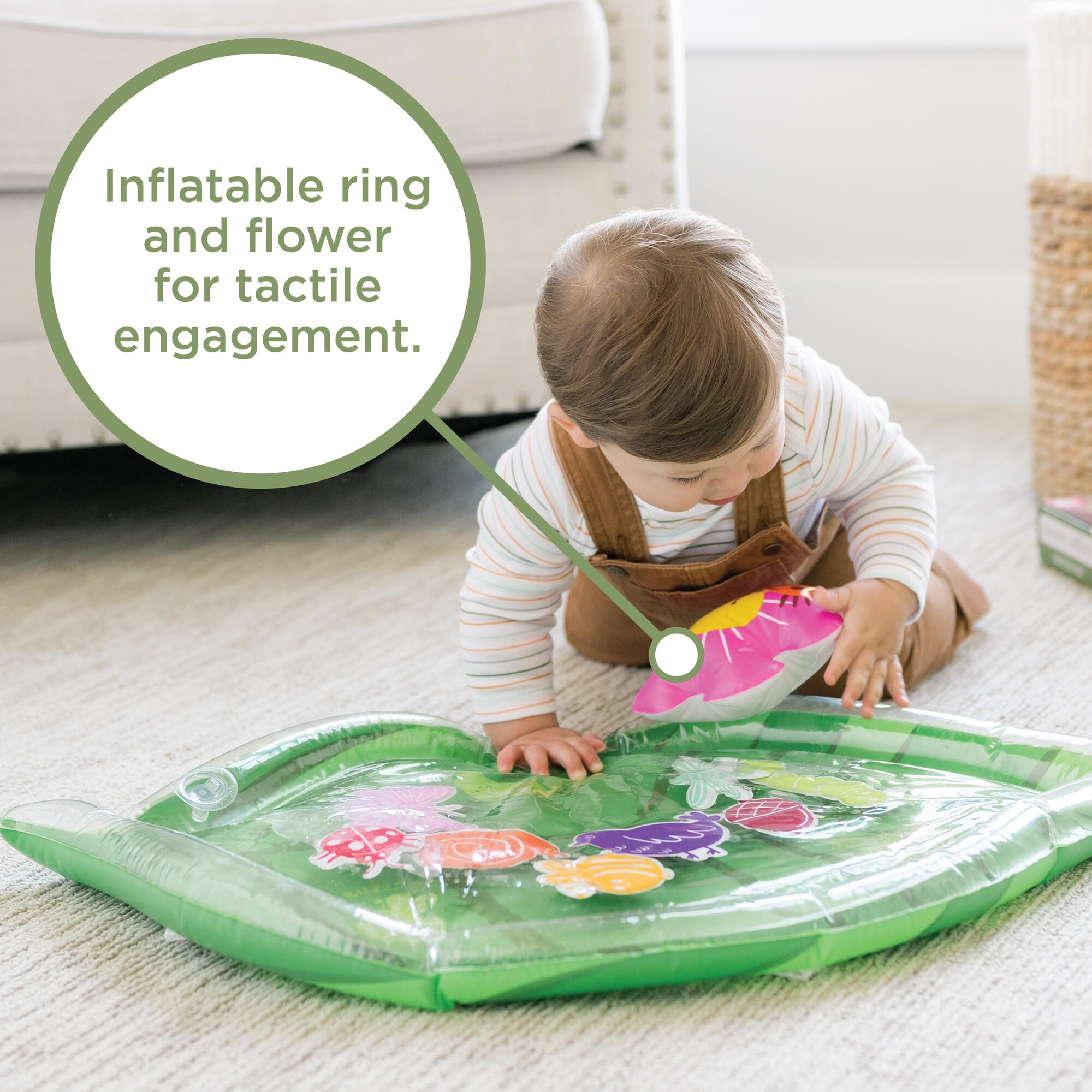 MindWare Sensory Sprouts Inflatable Baby Water Mat for Tummy Time, Bugs and Creatures Theme