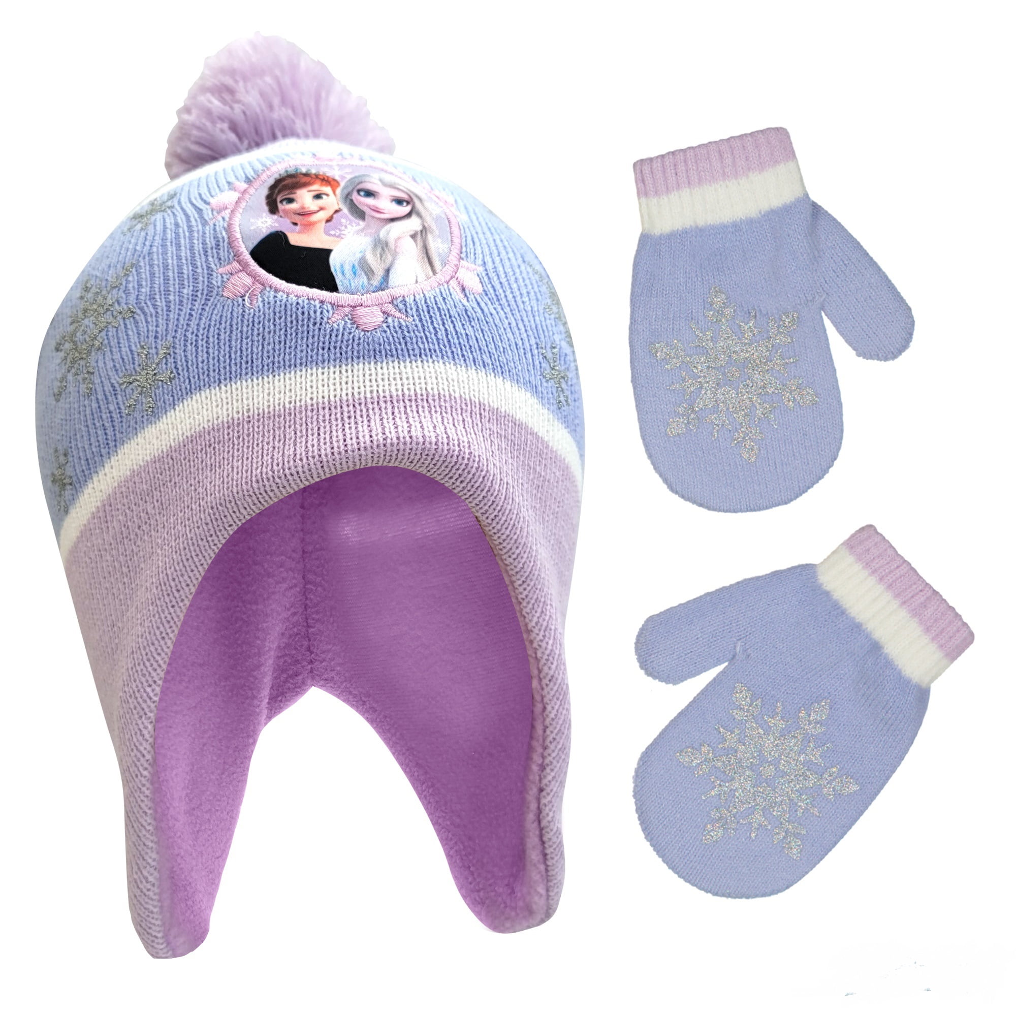 Frozen Elsa Anna Girls Kids Winter Hat Beanie Mittens Gloves Set 