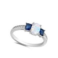 thumbnail image 4 of CHOOSE YOUR COLOR Blue Simulated Sapphire White Simulated Opal Ring .925 Sterling Silver Band CZ Female Size 9, 4 of 4