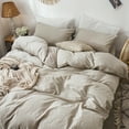 thumbnail image 5 of MooMee Duvet Cover Set Queen 100% Washed Cotton Linen Like Textured Breathable 3-Piece (Tannish Linen Grey, 90"x90"), 5 of 8