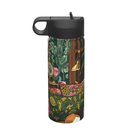 

KLL Dog On Floral Couch Pattern 18OZ Water Bottle With Straw Stainless Steel Sports Water Cup Flask Sports Water Cup Flask Wide Mouth Travel Thermal Mug