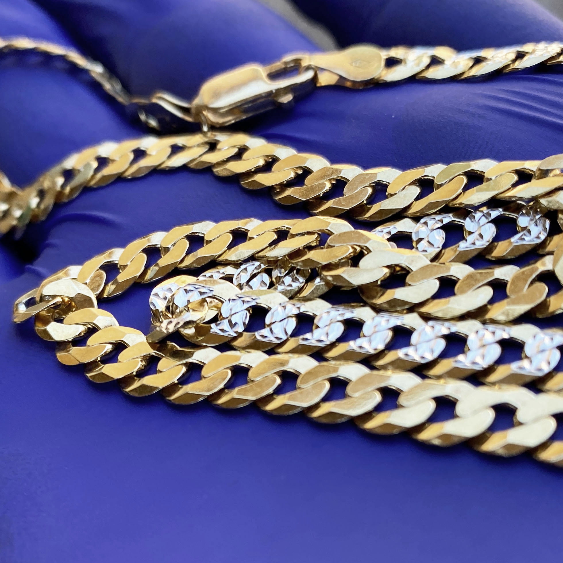 14K Gold Plated 925 Italy Sterling Silver Two-Tone Diamond Cut 