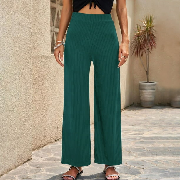 Women's Pull-on Ribbed Lounge Palazzo Pants High Waisted Casual