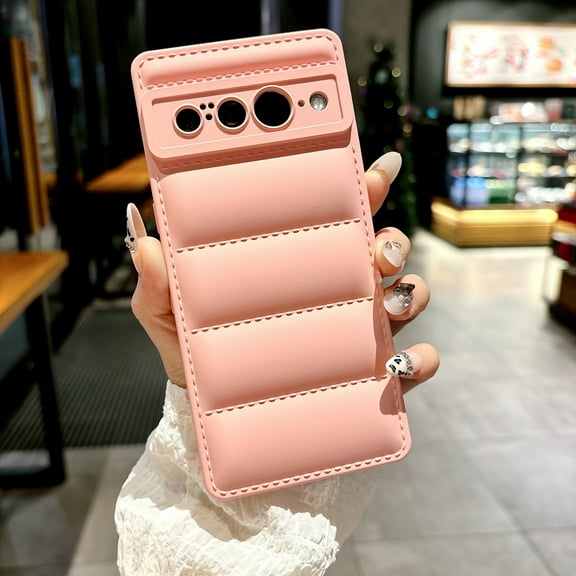 Compatible for Google Pixel 8 Pro 6.7" Liquid Silicone Case, Flexible TPU Bumper Soft Gel Rubber Down Jacket Cover, Shockproof Protective Lightweight Slim Phone Case for Google Pixel 8 Pro, Pink