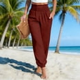 thumbnail image 4 of FRSASU Women Cotton Linen Baggy Palazzo Pants Elastic Waist Beach Yoga Lounge Ankle Pants with Pockets Red, 4 of 6