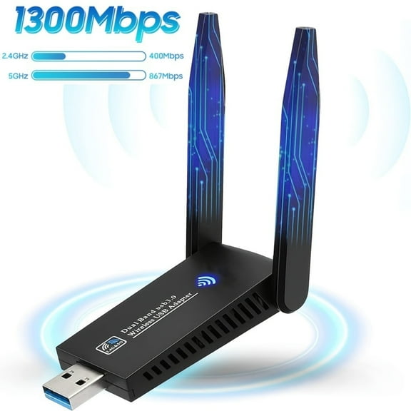 Jous USB Wi-Fi Adapter for Pc 1300Mbps USB 3.0, 867Mbps on 5GHz / 400Mbps on 2.4GHz Dual-band