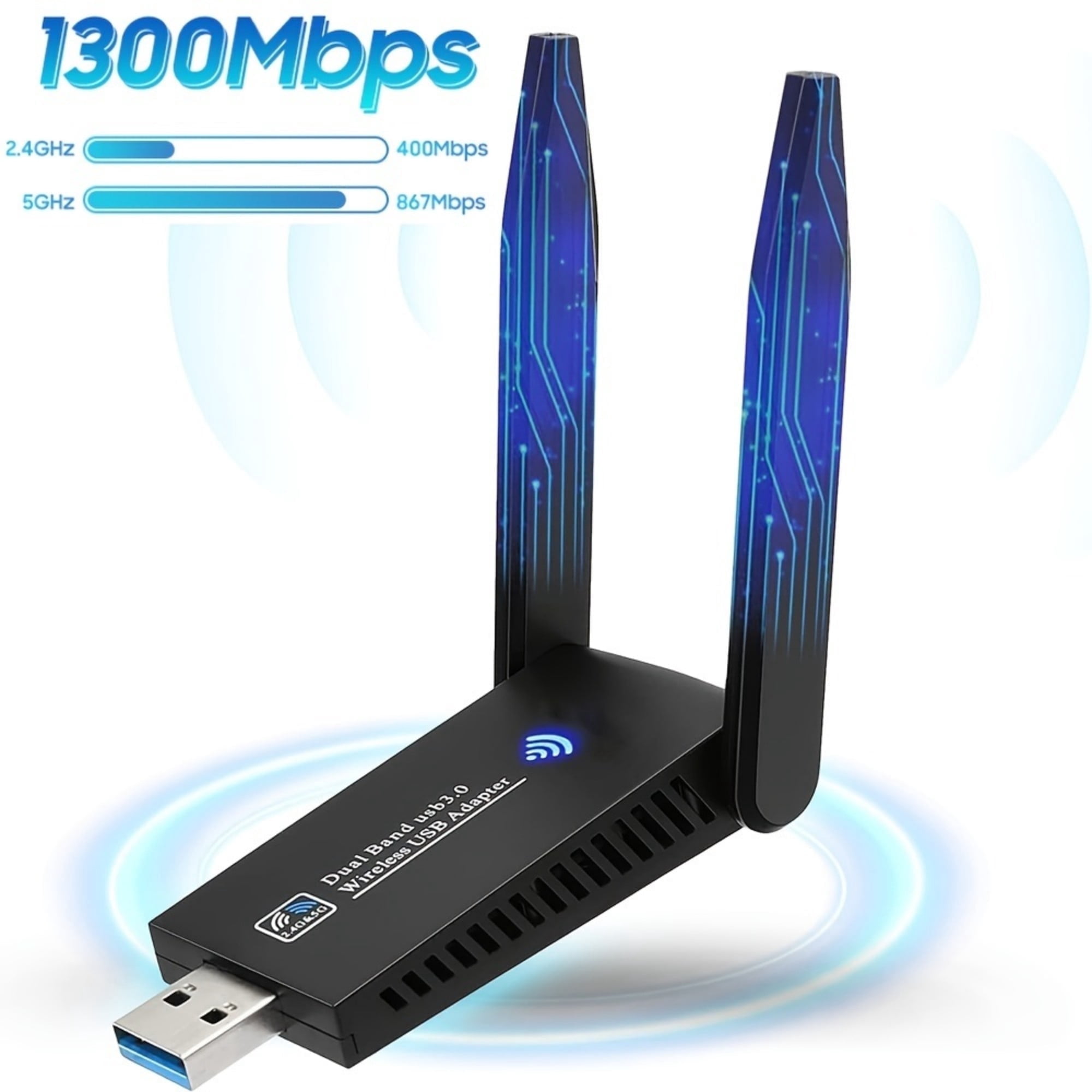 Jous USB Wi-Fi Adapter for Pc 1300Mbps USB 3.0, 867Mbps on 5GHz / 400Mbps on 2.4GHz Dual-band