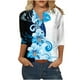 thumbnail image 2 of ICHUANYI Clearance Women's Fashion Three Quarter Sleeve Retro V-Neck Easter Printed Loose Tops Blouse(Blue, M) ICHUANYI WER2023081510386, 2 of 5