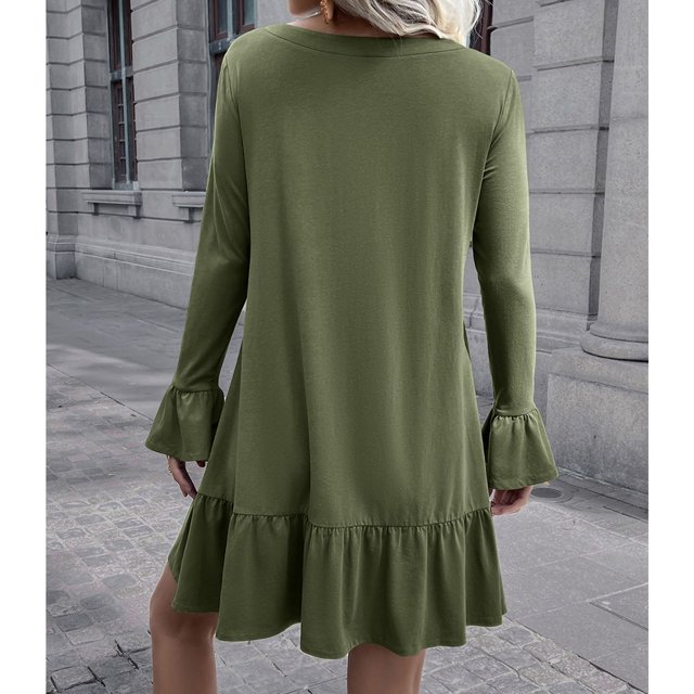 Vestido De Color Puro, Vestido De Moda Suave De Manga Larga Para La Fecha ANGGREK No