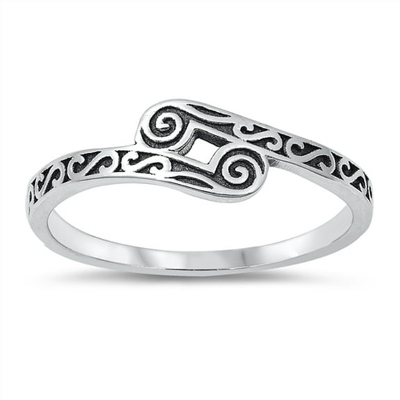 Simple Oxidized Swirl Ring .925 Sterling Silver Band Jewelry Female Male Unisex Size 4
