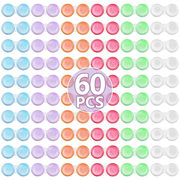 Emlimny 60 Pack Contact Lens Cases Bulk, Transparent Cute Contact Lens Case Storage Containers, Leak-Proof Portable Eye Contact Case for Home, Travel, Daily Use, 6 Assorted Colors