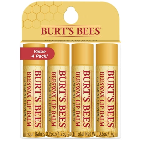 Burt's Bees 100% Natural Moisturizing Lip Balm, Original Beeswax with Vitamin E & Peppermint Oil 4 (Best Oil For Chapped Lips)