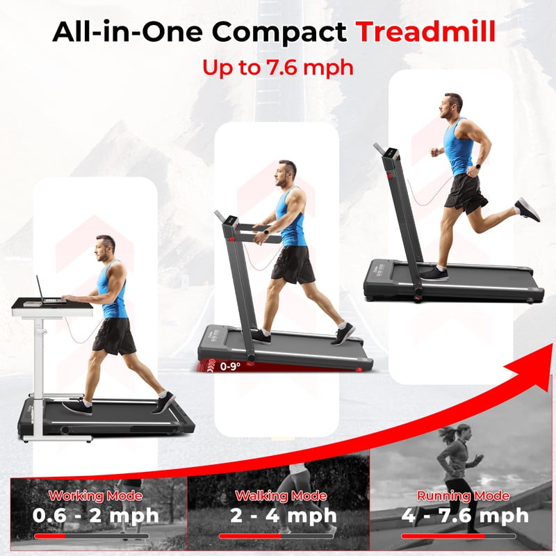 Treadmill with Auto Incline 3 in 1 Folding Handle handrail, Under Desk Portable Walking Pad for Home Office,Walking Jogging Running Pad 2.5HP Low Noise with Remote Control, White