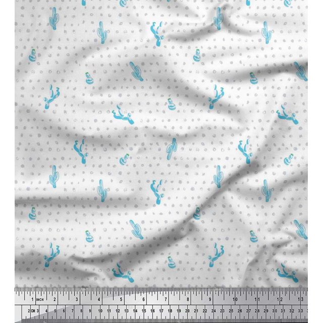 Soimoi Georgette Viscose Fabric Brush Stroke & Cactus Tree Printed Fabric 1 Yard 42 Inch Wide
