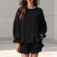 thumbnail image 2 of DHFJKG 2 Piece Outfits For Women Summer Shorts Set Ruffle Long Sleeve Loose Fit Solid Color T Shirt And Shorts Matching Sets Versatile Outfit, 2 of 5