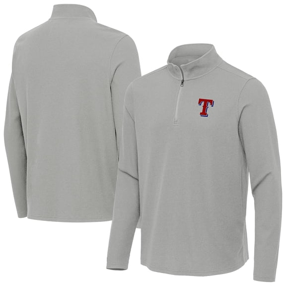 Men's Antigua Heather Gray Texas Rangers Sync Tri-Blend Quarter-Zip Pullover