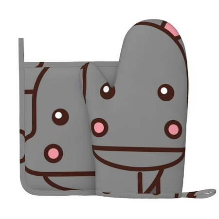 

XMXY Oven Mitts and Pot Holders 2 Pcs Sets Cartoon Wild Elephant Hippo Heat Resistant Silicone Cooking Gloves for Grill Baking BBQ Kitchen Decor
