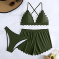 thumbnail image 2 of DORKASM Women's Solid Color Bikini Set – Cross-Back Top & High Waisted Shorts, Modest Swimwear Army Green L, 2 of 4